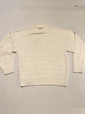 Vintage Functionals Cream Grid Textured Knit Sweater XL⁠